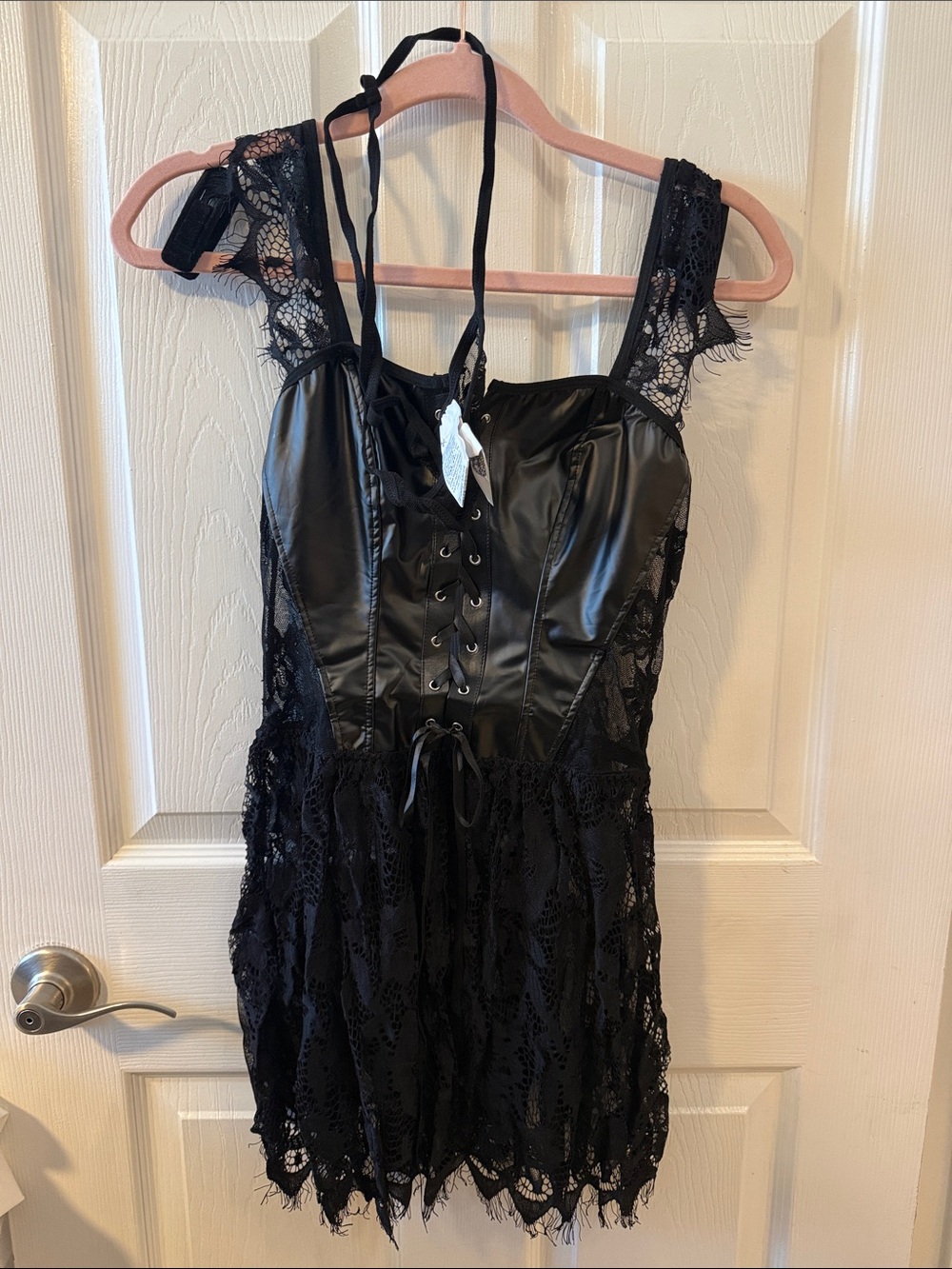 SHEIN Black Lace & Faux Leather Corset style lingerie